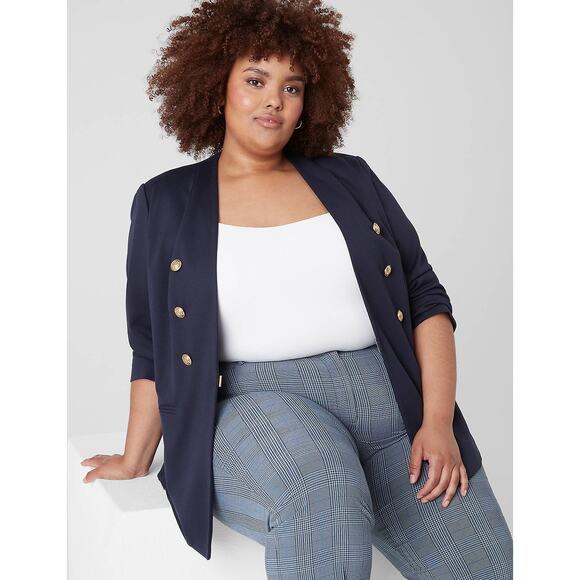 Lane Bryant Ponte Bryant Collarless Blazer NWT night sky blue Womens plus sz 22 - Picture 3 of 6